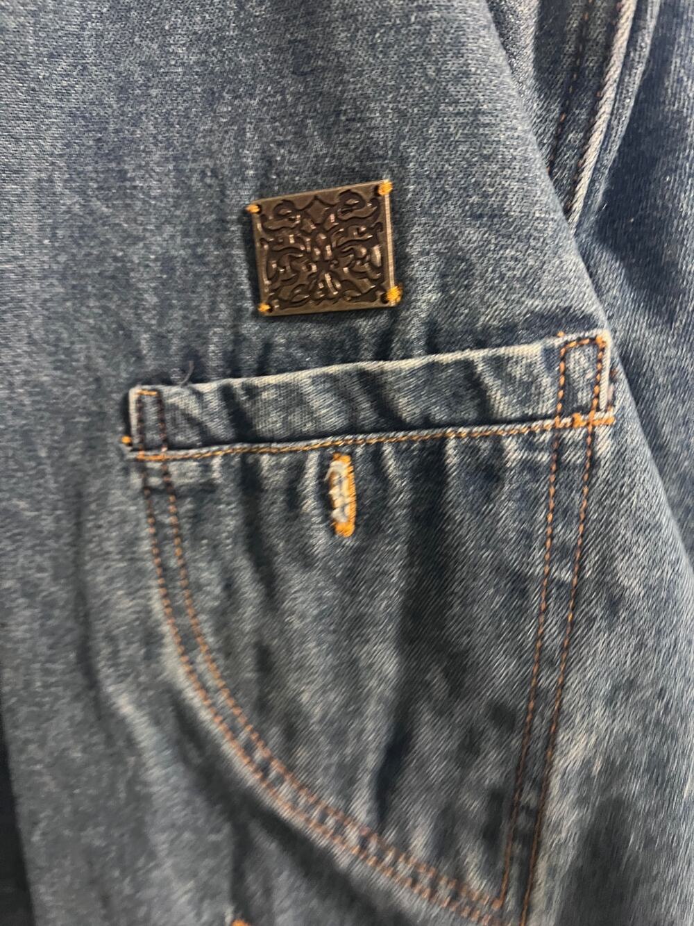 Palmer Palmer Keep & Royally Mens M Y2K Blue Denim Jacket Zip Up Bomber Metal - Picture 3 of 4